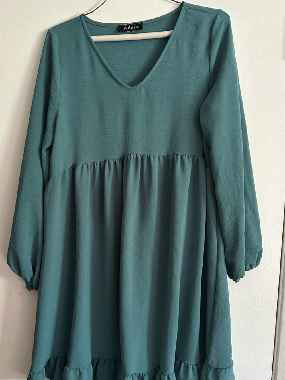 Adara Teal V-Neck Ruffle Hem Dress